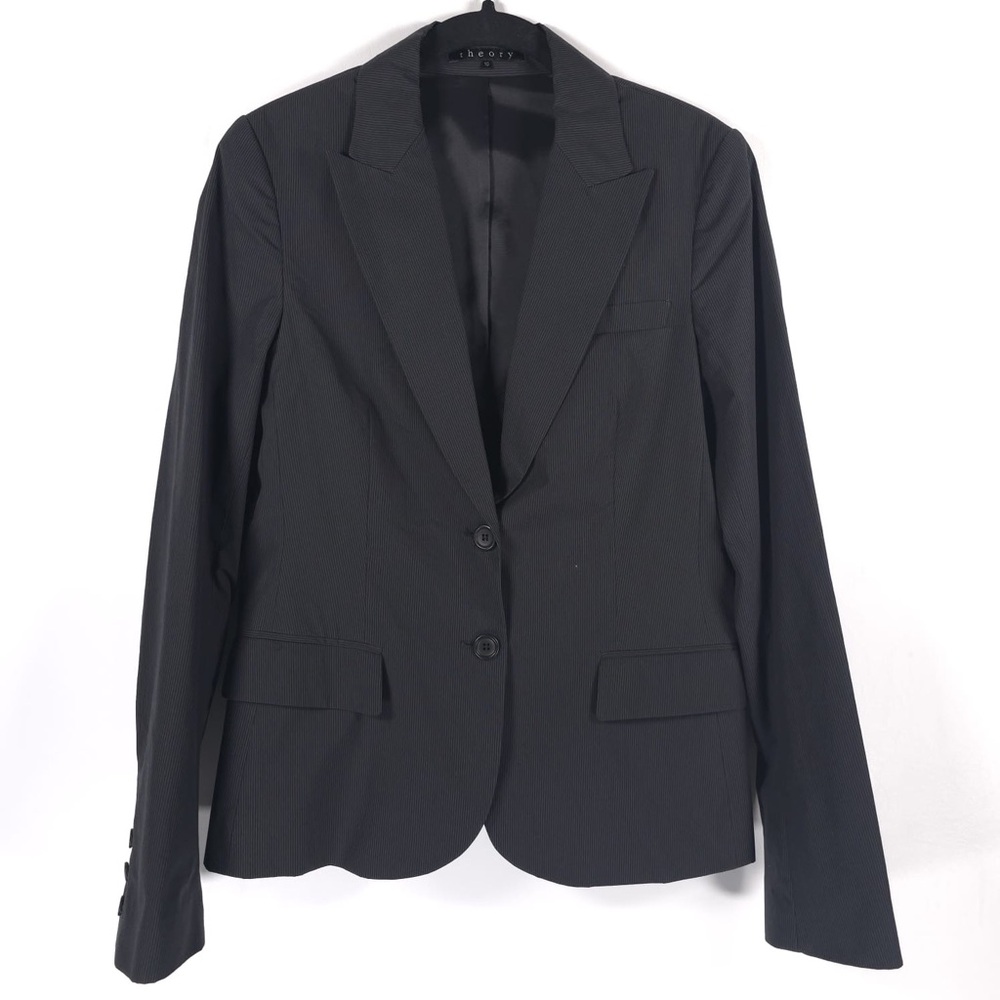 Theory PinStripe Suit Blazer Jacket Stretch Size 10 Cotton USA MADE 80474188 - Picture 12 of 15